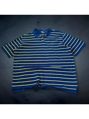 Polo Ralph Lauren XL Men's Striped Short Sleeve Polo Shirt Blue Yellow Preppy